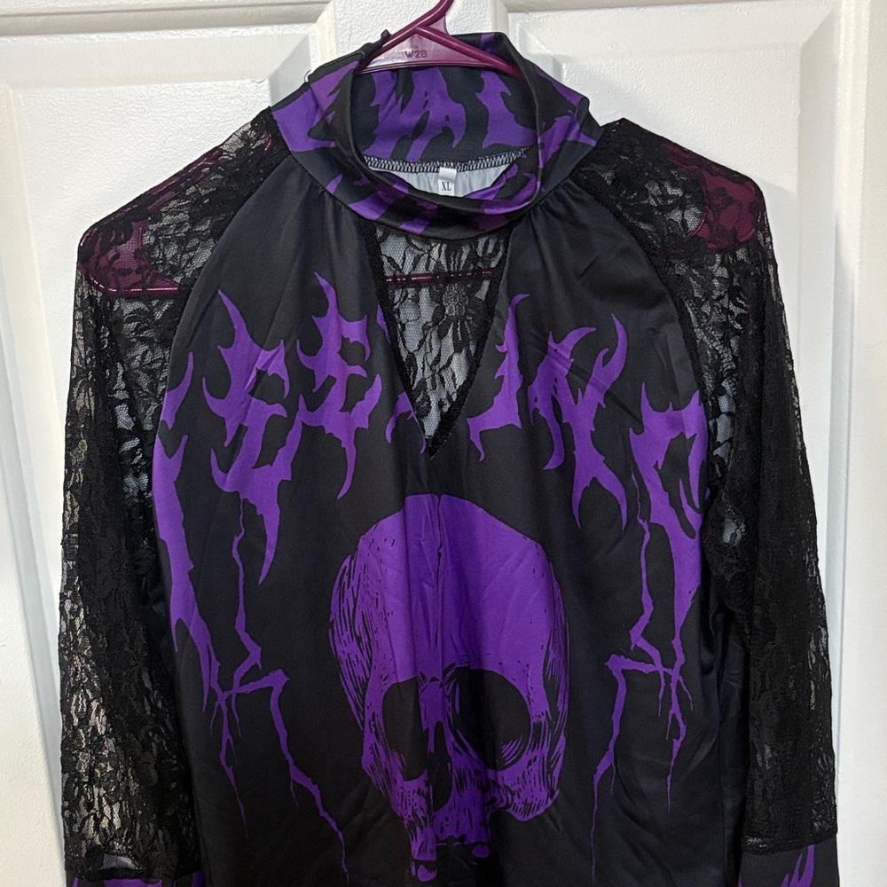 Black and Purple Skull Lace Top